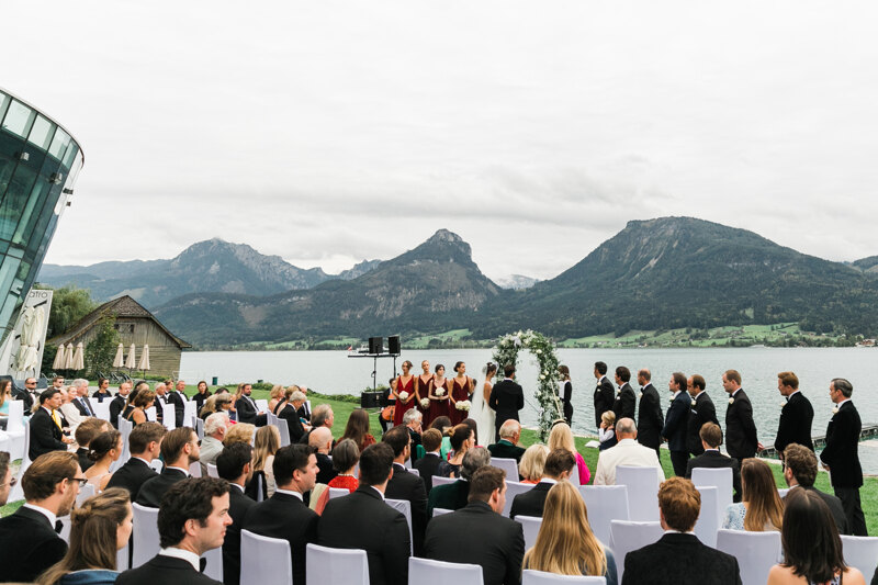 Wedding photoshoot in Italy: Wedding ceremony in a luxurious villa among high mountains on a background of a mountain lake