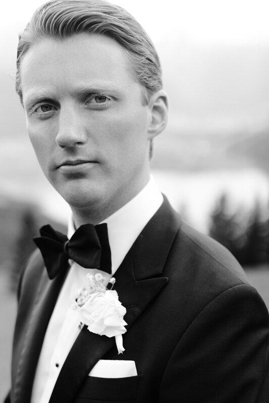 Wedding photography portfolio in Italy: Portrait of a groom in a tuxedo and a bow tie