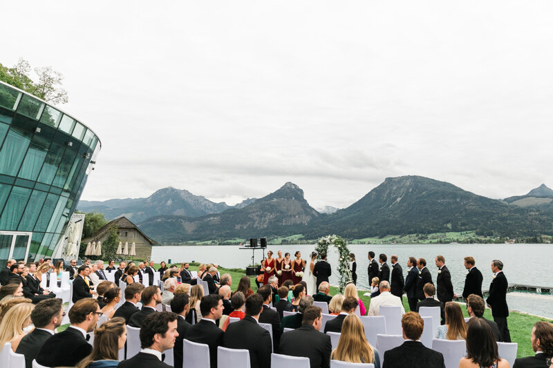 Wedding photography portfolio in Italy: Wedding ceremony on the shore of a mountain lake