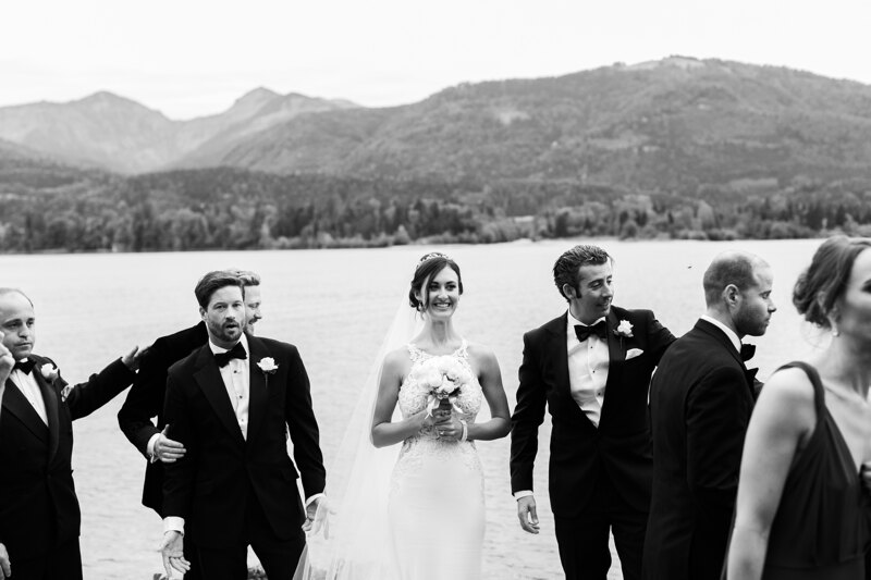 Wedding photography portfolio in Italy: The bride and groom accept congratulations after the wedding ceremony